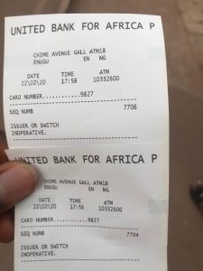 Contents of a Genuine ATM Receipt in Nigeria