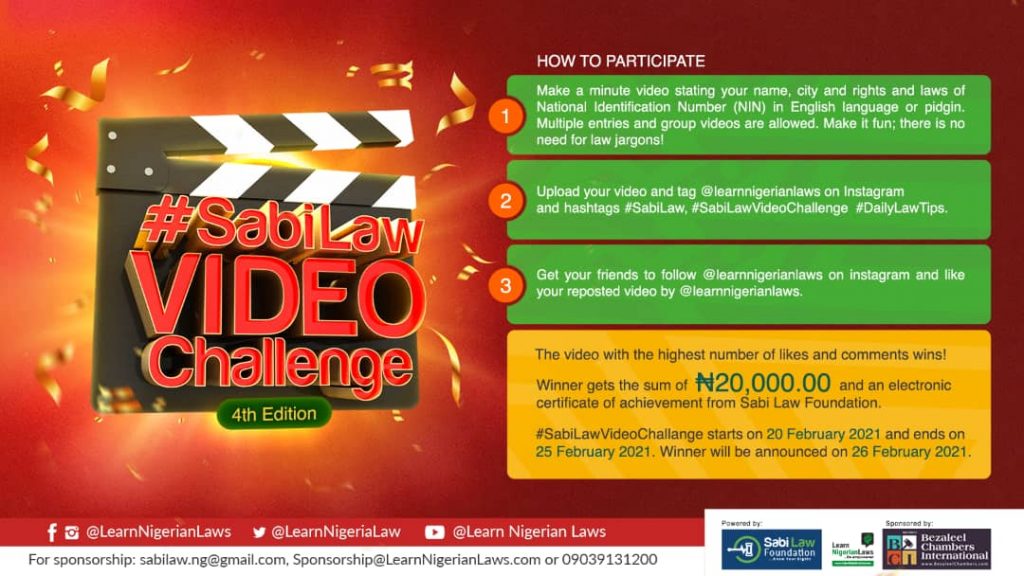4th Edition of Sabi Law Video Challenge #SabiLawVideoChallenge