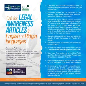 Call for Legal Awareness Articles in English or Pidgin Languages.