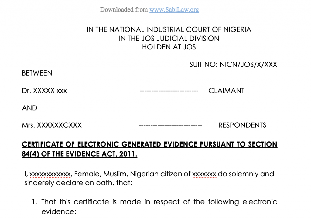 Certificate Of Electronic Generated Evidence