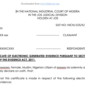 Certificate Of Electronic Generated Evidence