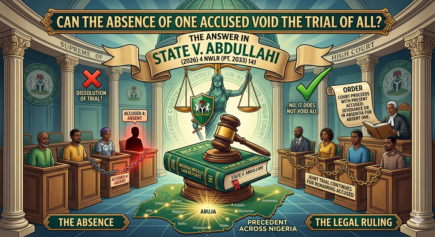 Can the Absence of One Accused Void the Trial of All? The Answer in State v. Abdullahi (2026) 4 NWLR (Pt. 2033) 141.